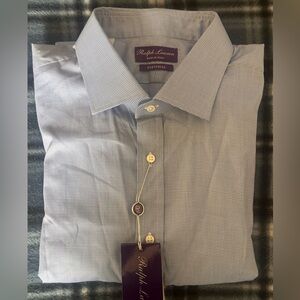 NWT Ralph Lauren Purple Label Sartorial Blue Microcheck Dress Shirt Size 18